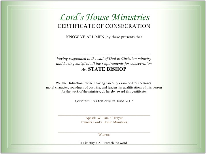 Ordination Certificate Award Template Free Word