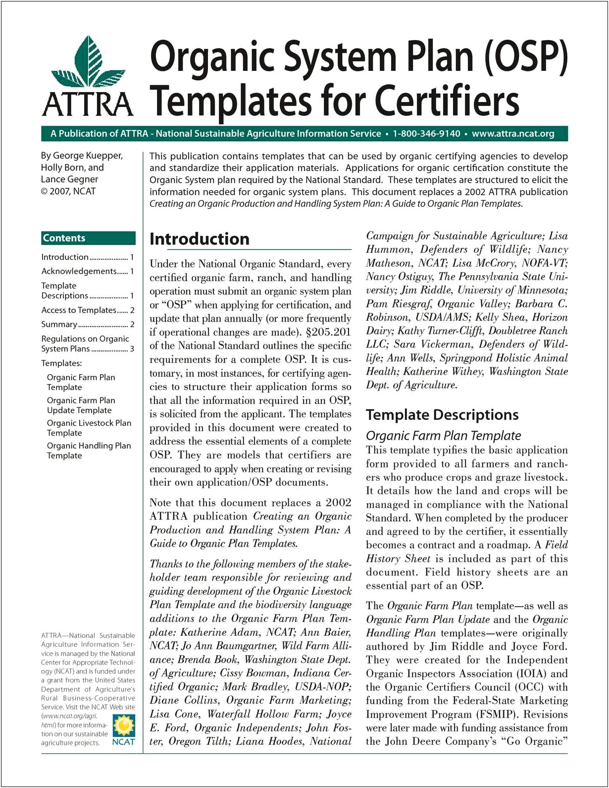 Organic System Plan Osp Handling Template