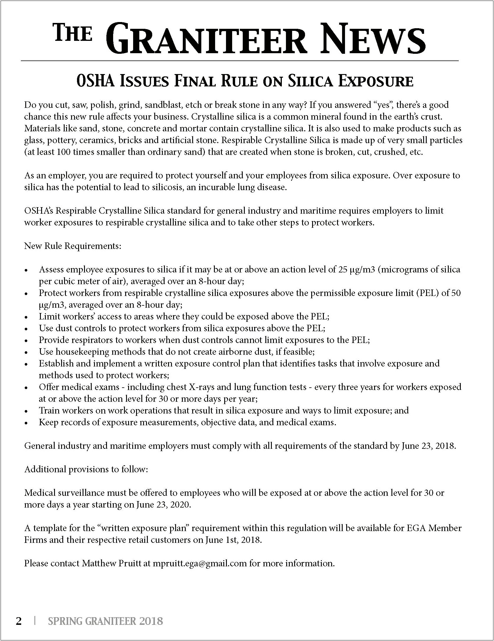 Osha Silica Written Exposure Control Plan Template