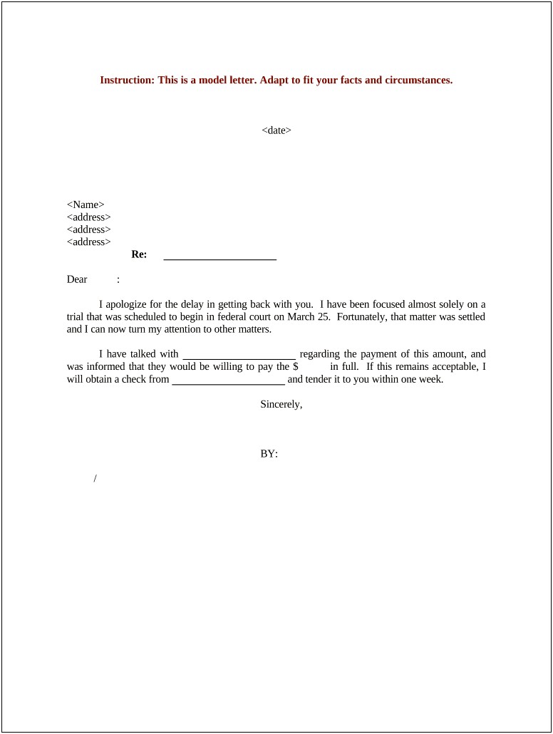 Out Of Court Settlement Offer Letter Template