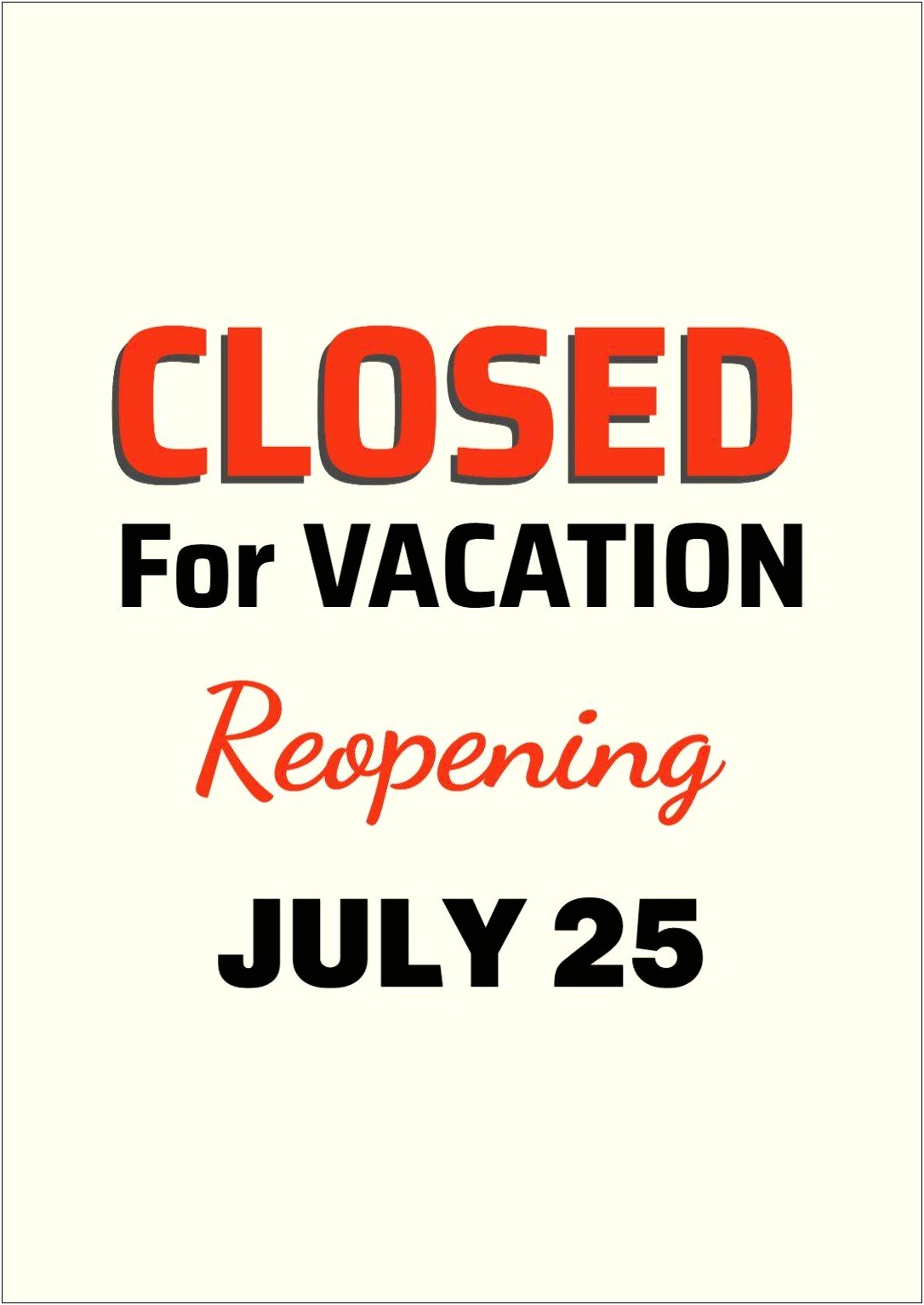 Out On Vacation Sign Word Template