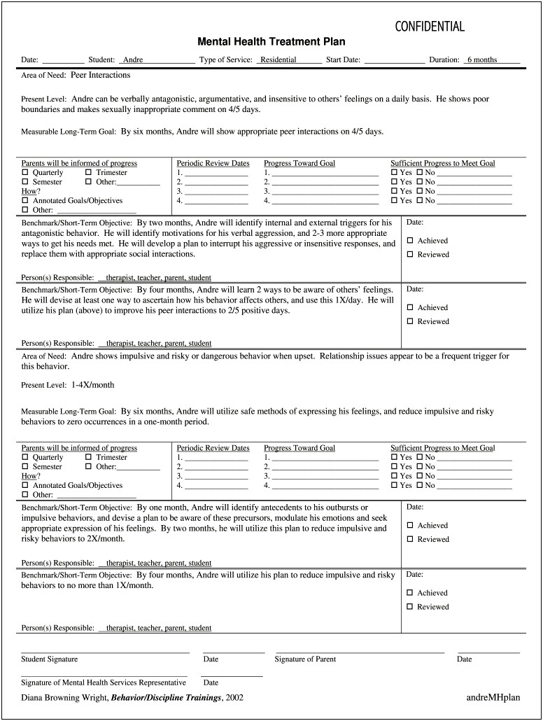 Outpatient Mental Health Treatment Plan Template