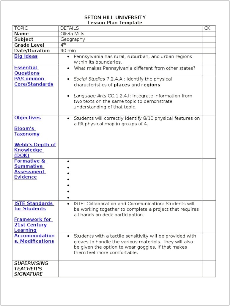 Pa Common Core Lesson Plan Template