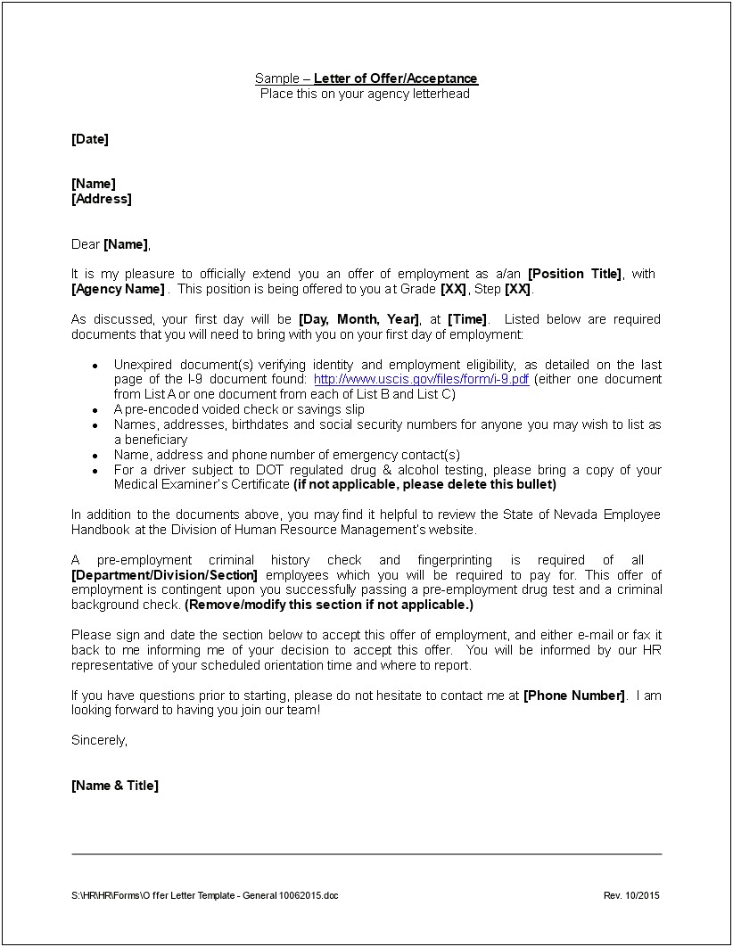 Paid Search Strategist Offer Of Employment Letter Template