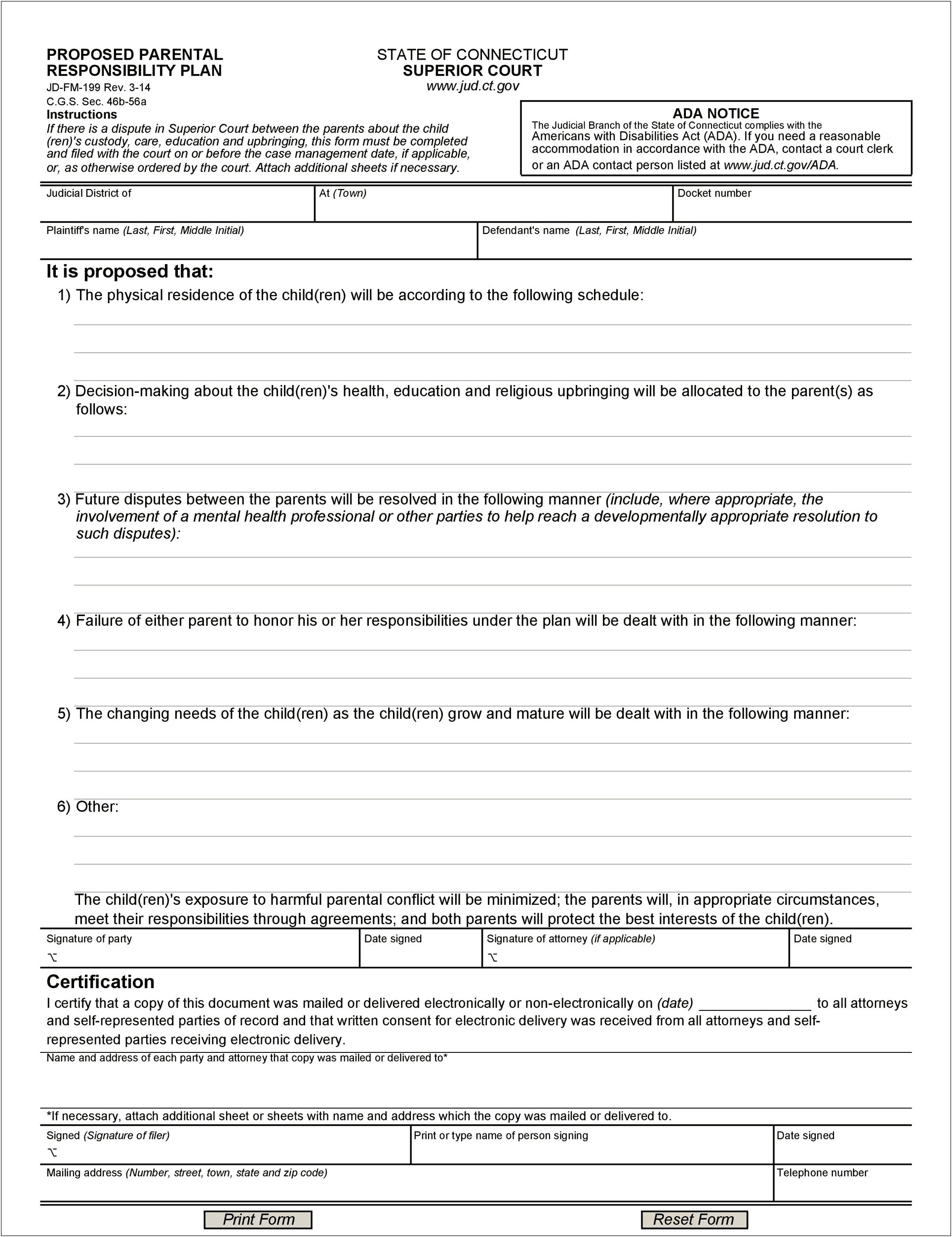 Parent Plan State Of California Template