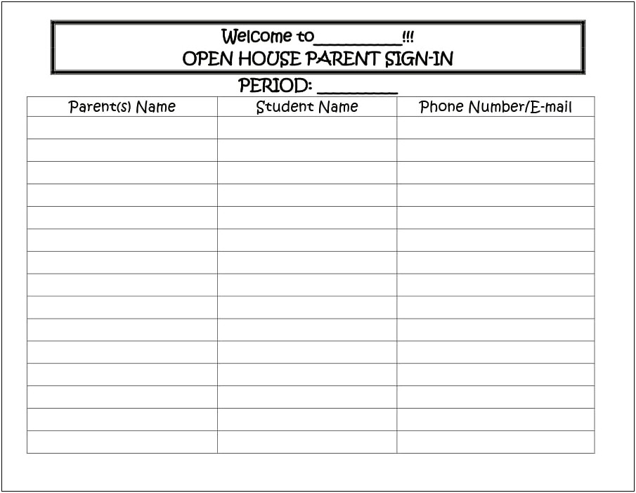 Parent Sign In Sheet Template Word