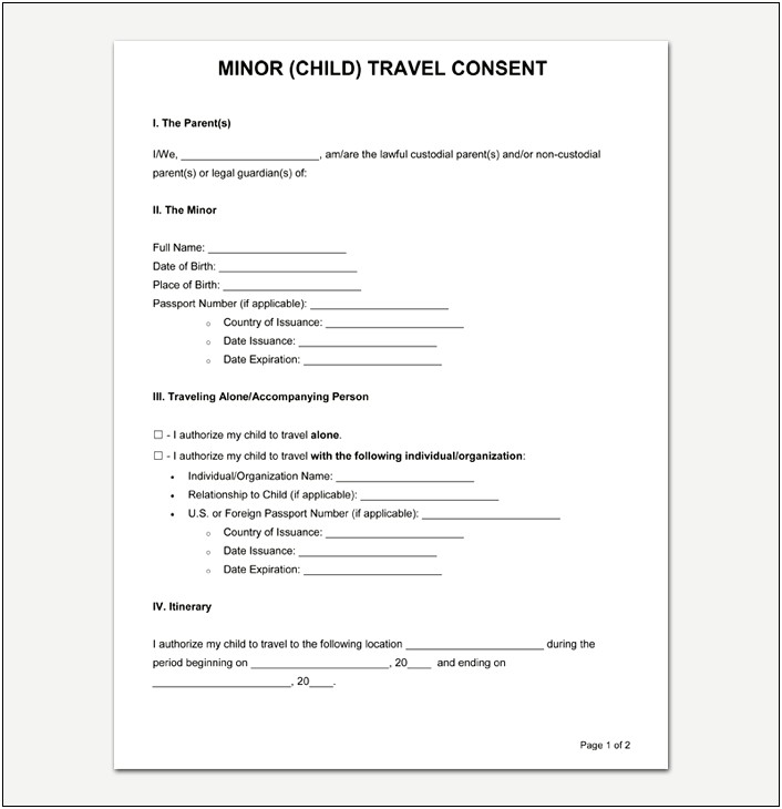 Parental Consent Letter For Travel Template