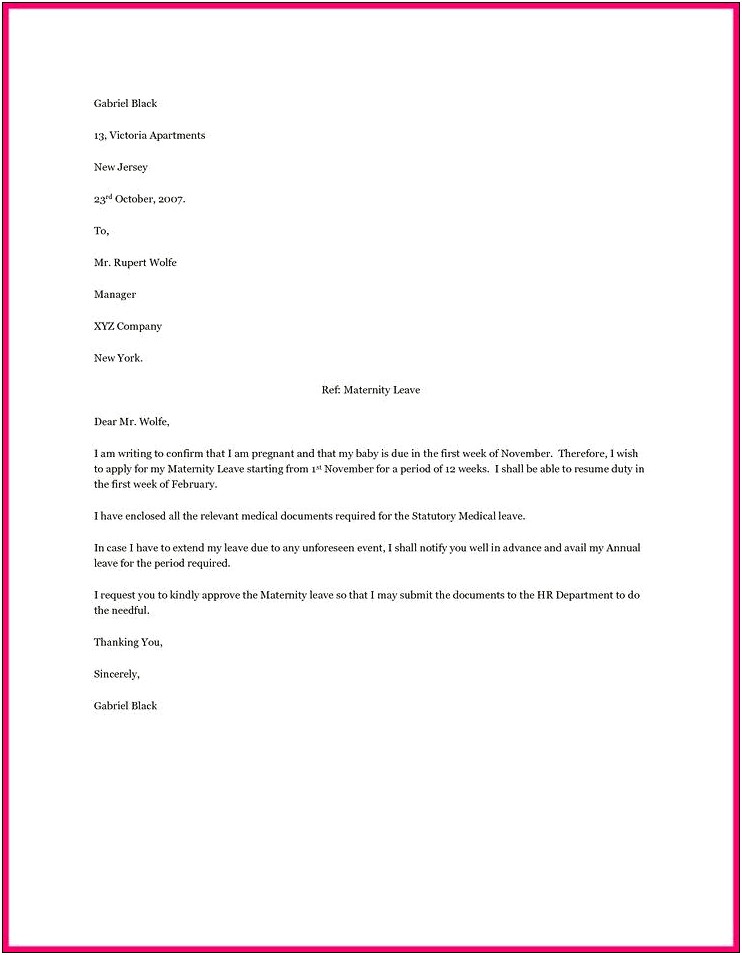 Parental Leave Letter To Employer Template