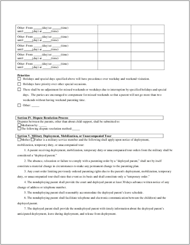 Parenting Plan In Kansas 50 50 Template