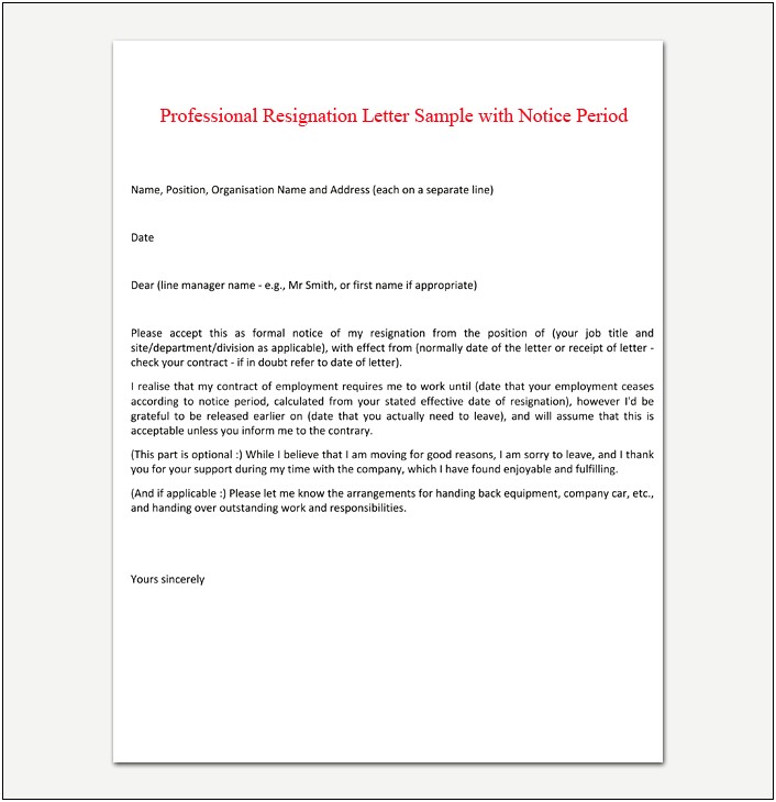 Part Time Letter Of Resignation Template