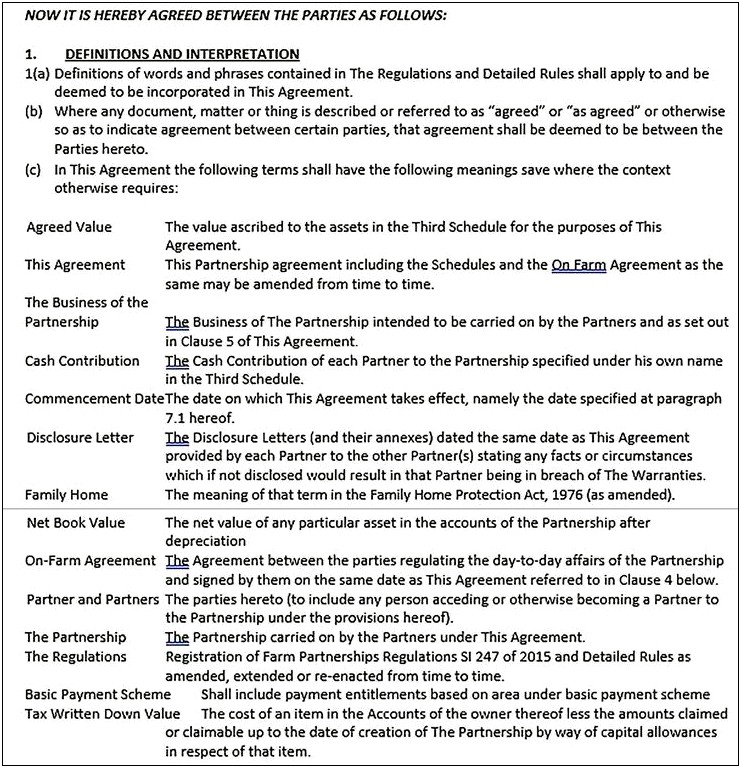 Partnership Agreement Between Parties Template Word