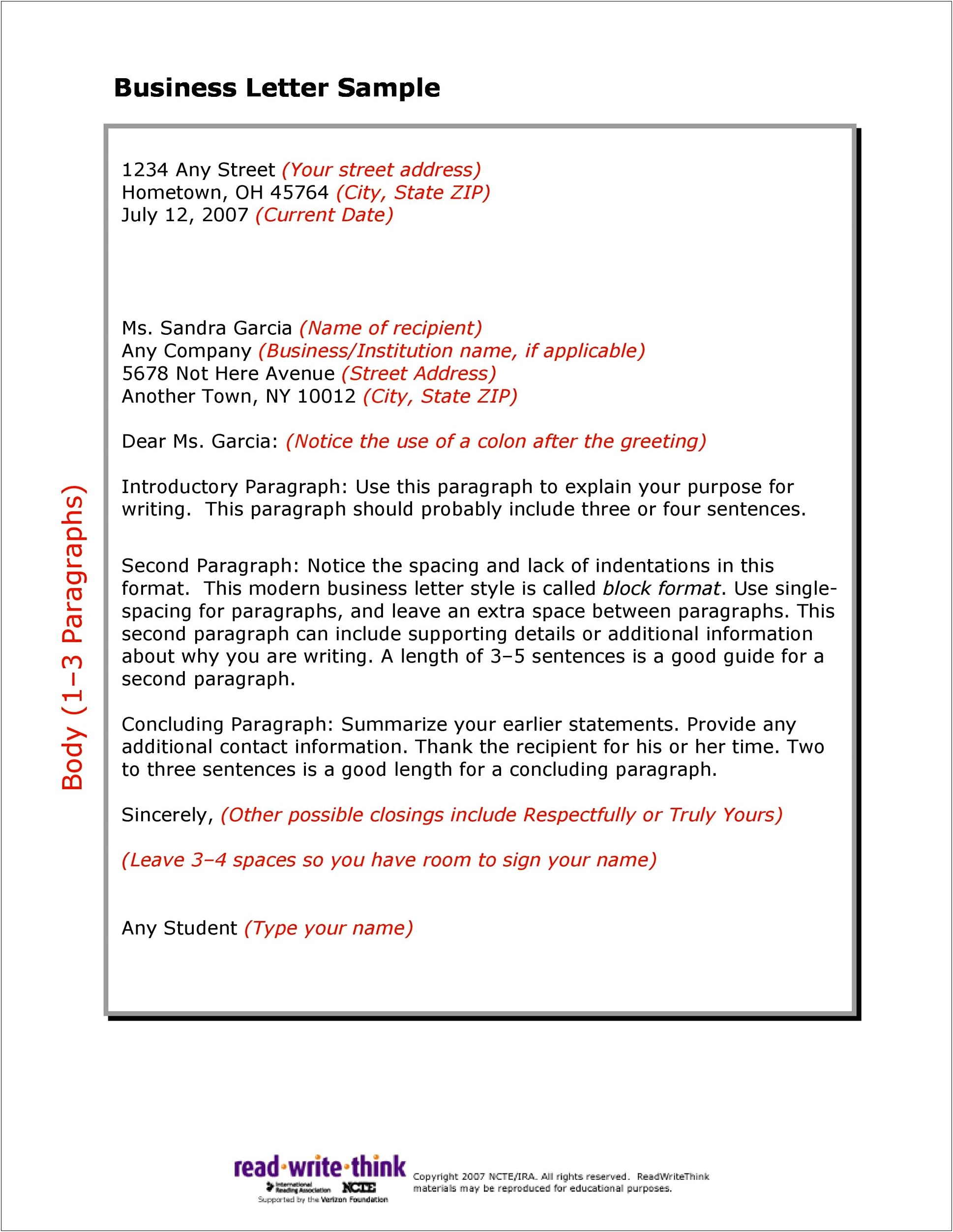 Parts Of A Business Letter Template