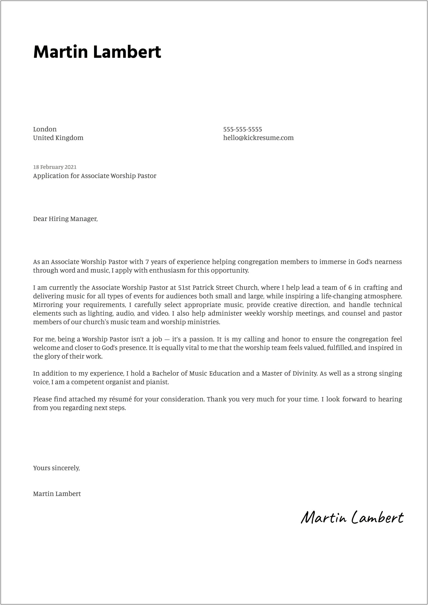 Passion For Music Template Cover Letter