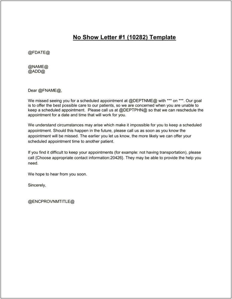 Patient No Call No Show Letter Template