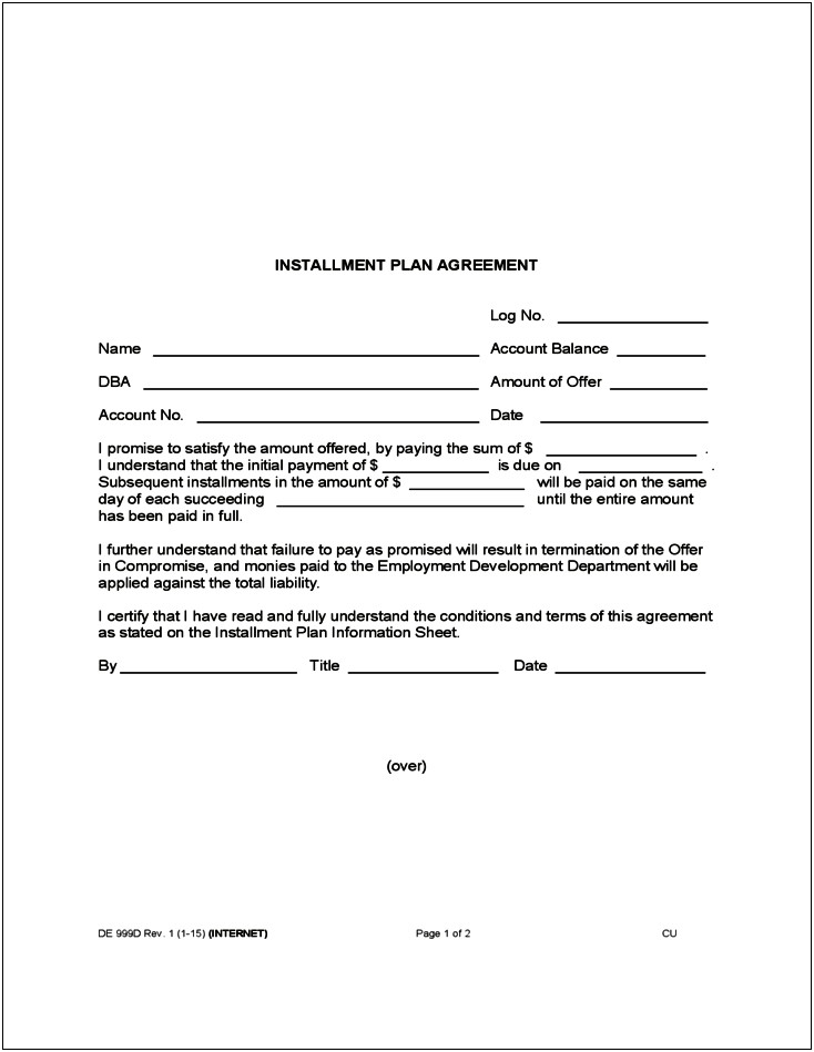 Patient Payment Plan Agreement Form Template