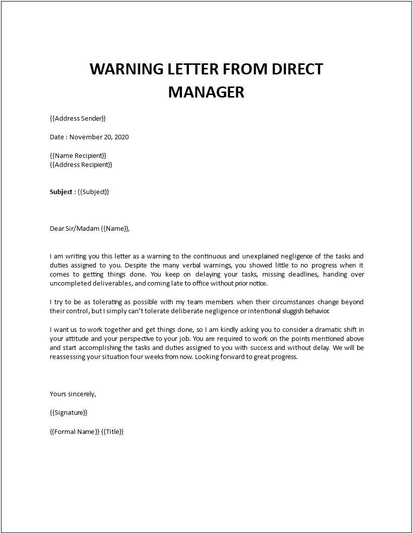 Patient Warning Letter For Behavior Template