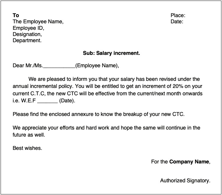 Pay Increase Letter Template To Employee