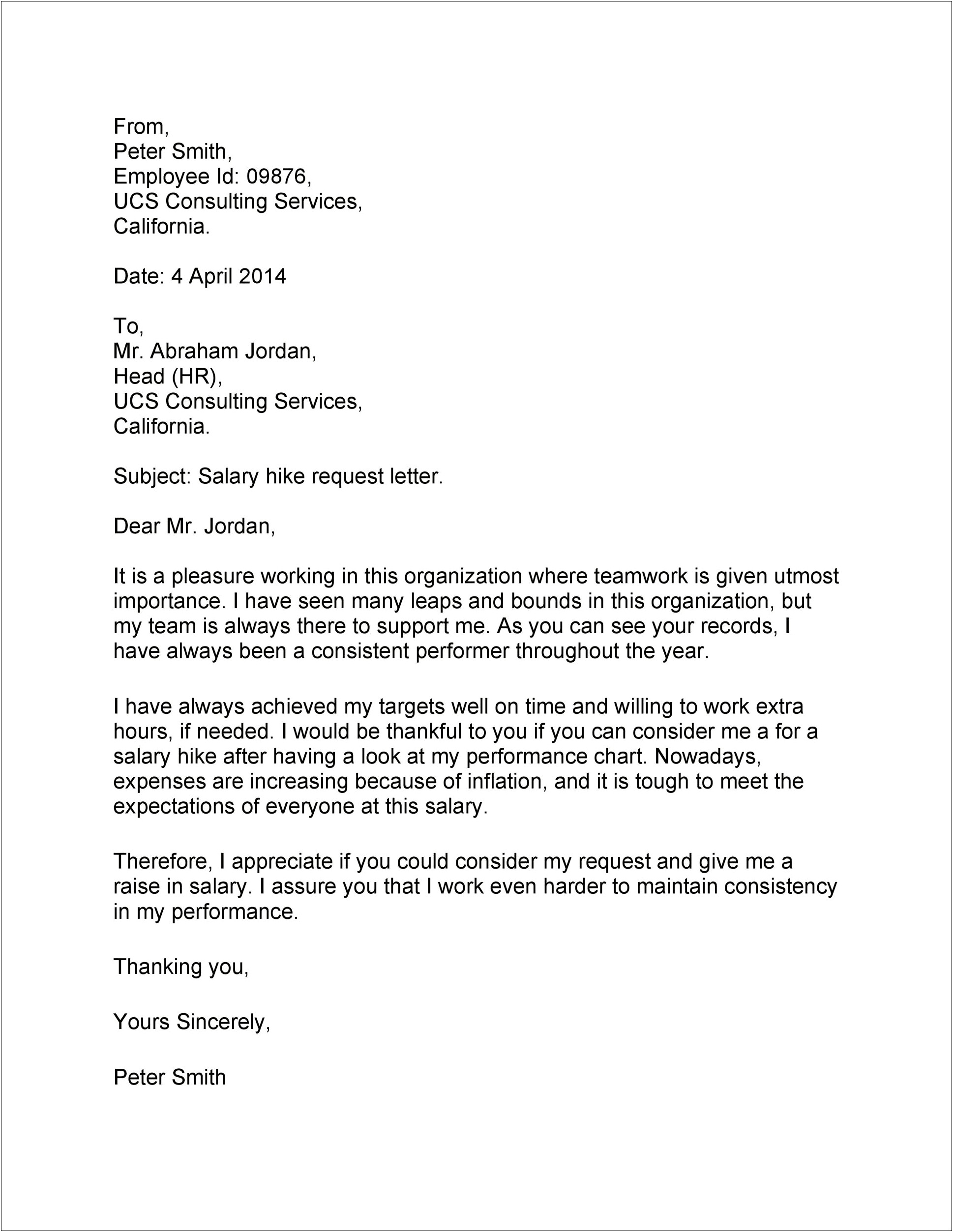 Pay Increase Letter To Employer Template