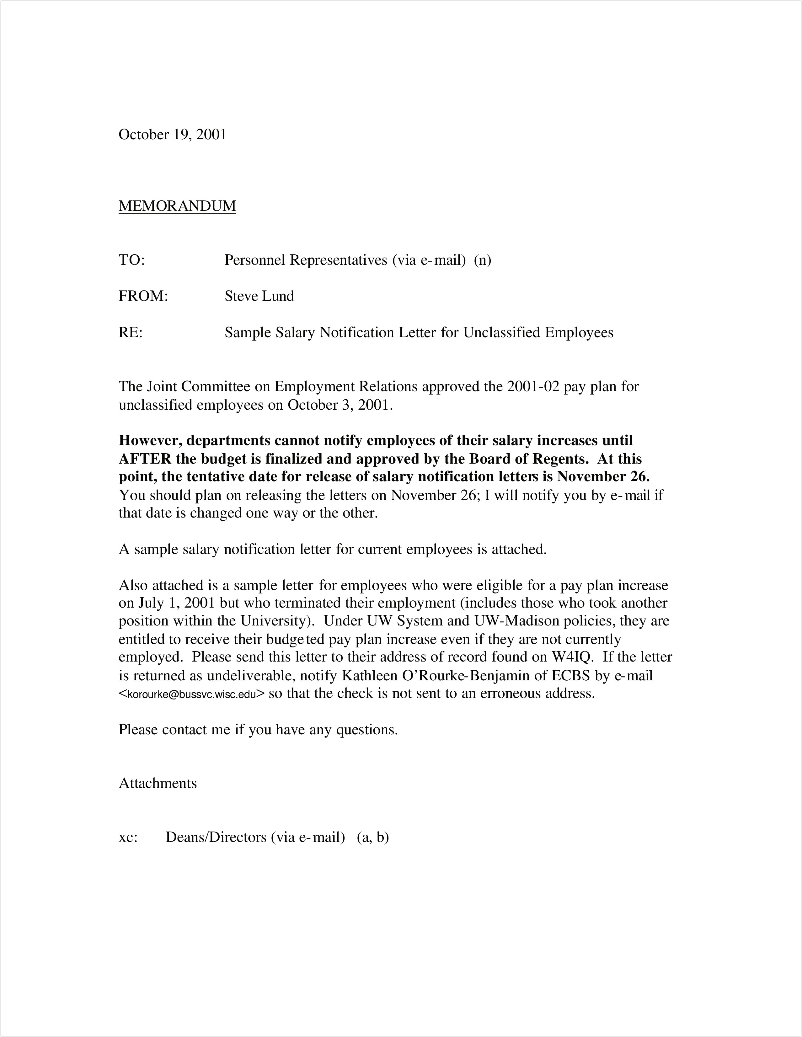 Pay Increase Letter To Give Employees Template