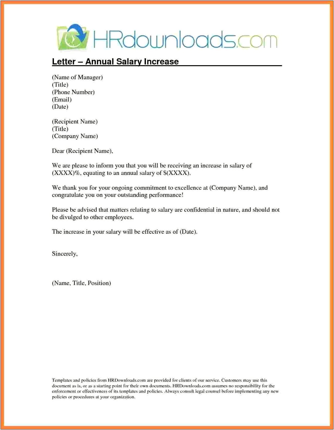 Pay Raise Letter Template To Employee