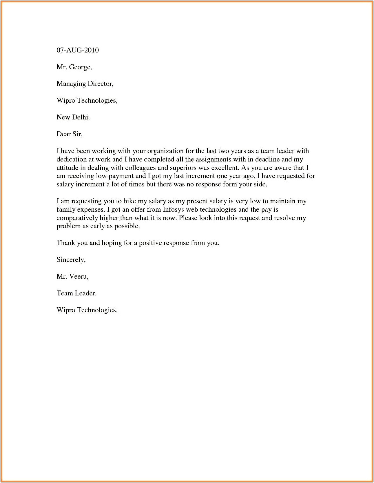 Pay Raise Letter Template To Employer