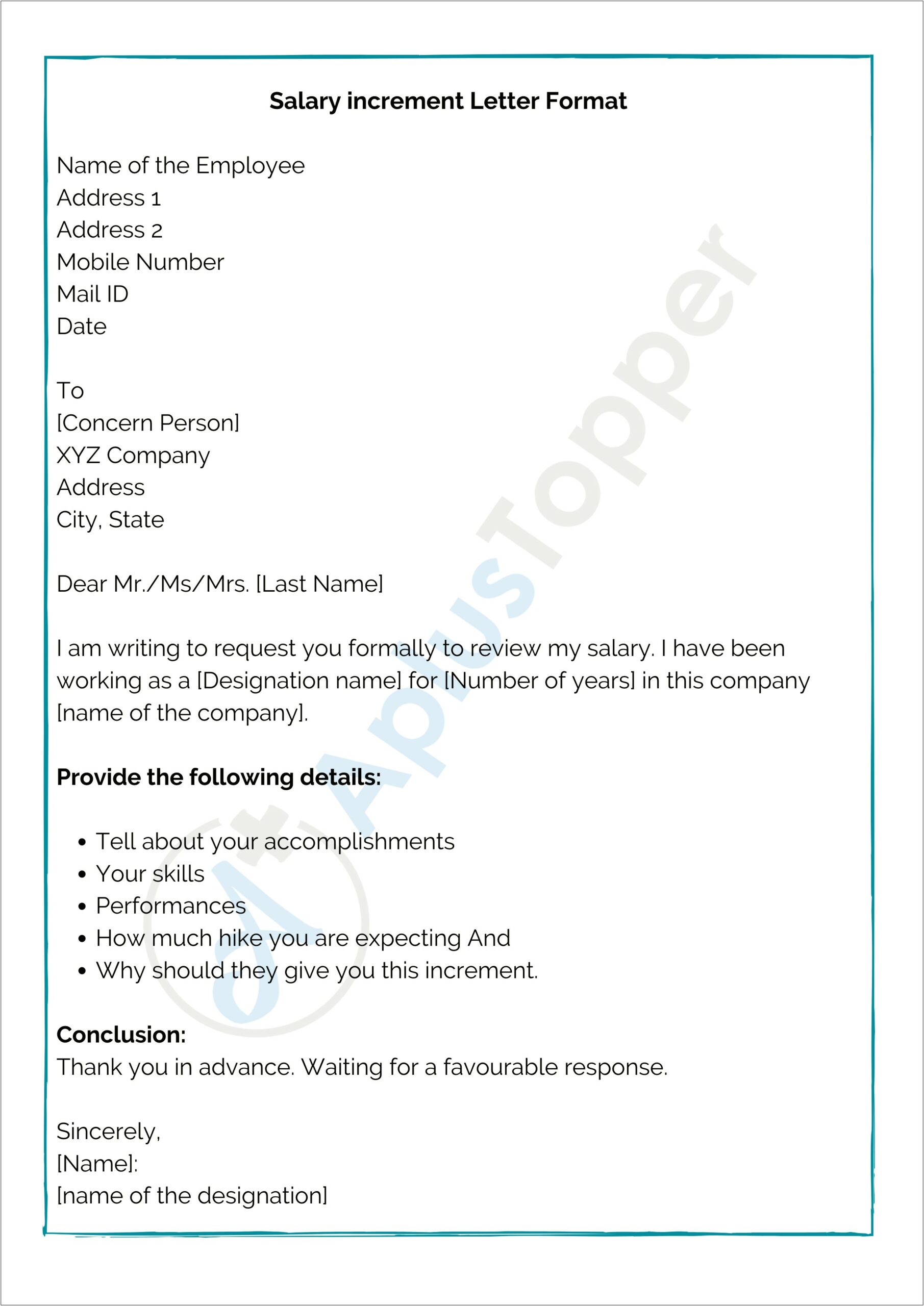 Pay Raise Proposal Letter Template For Employee