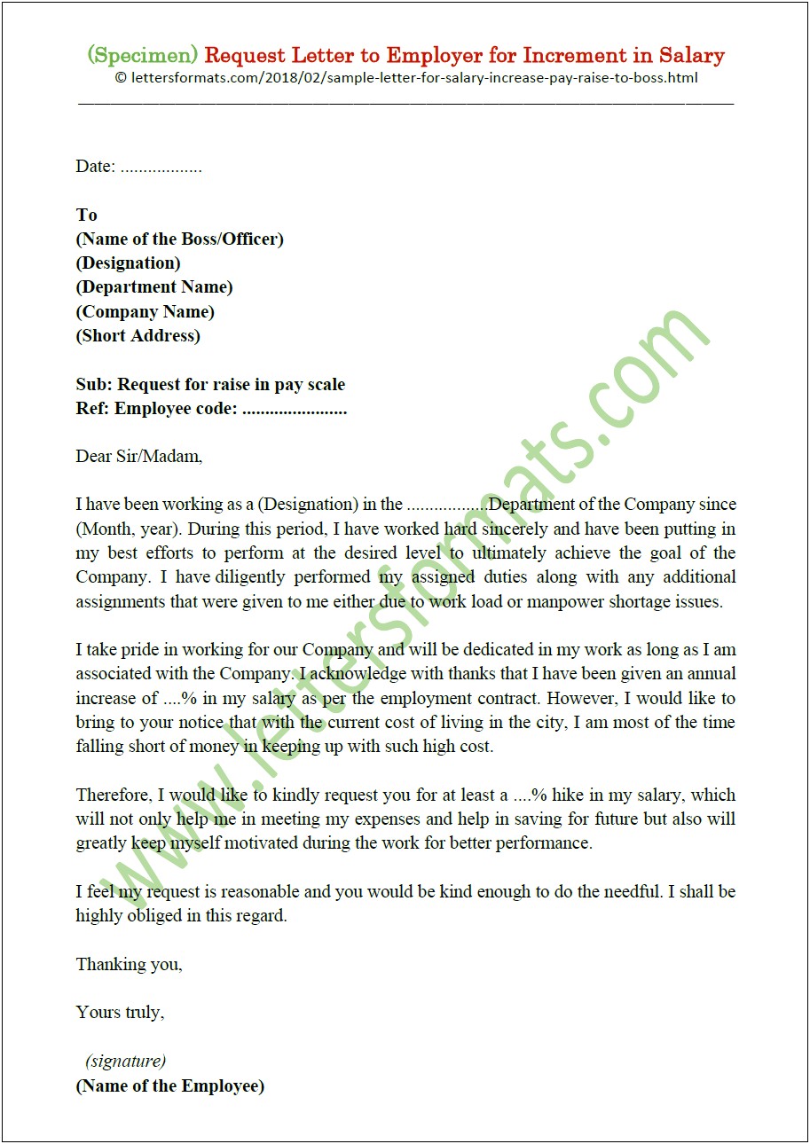 Pay Rise Letter Template To Employer