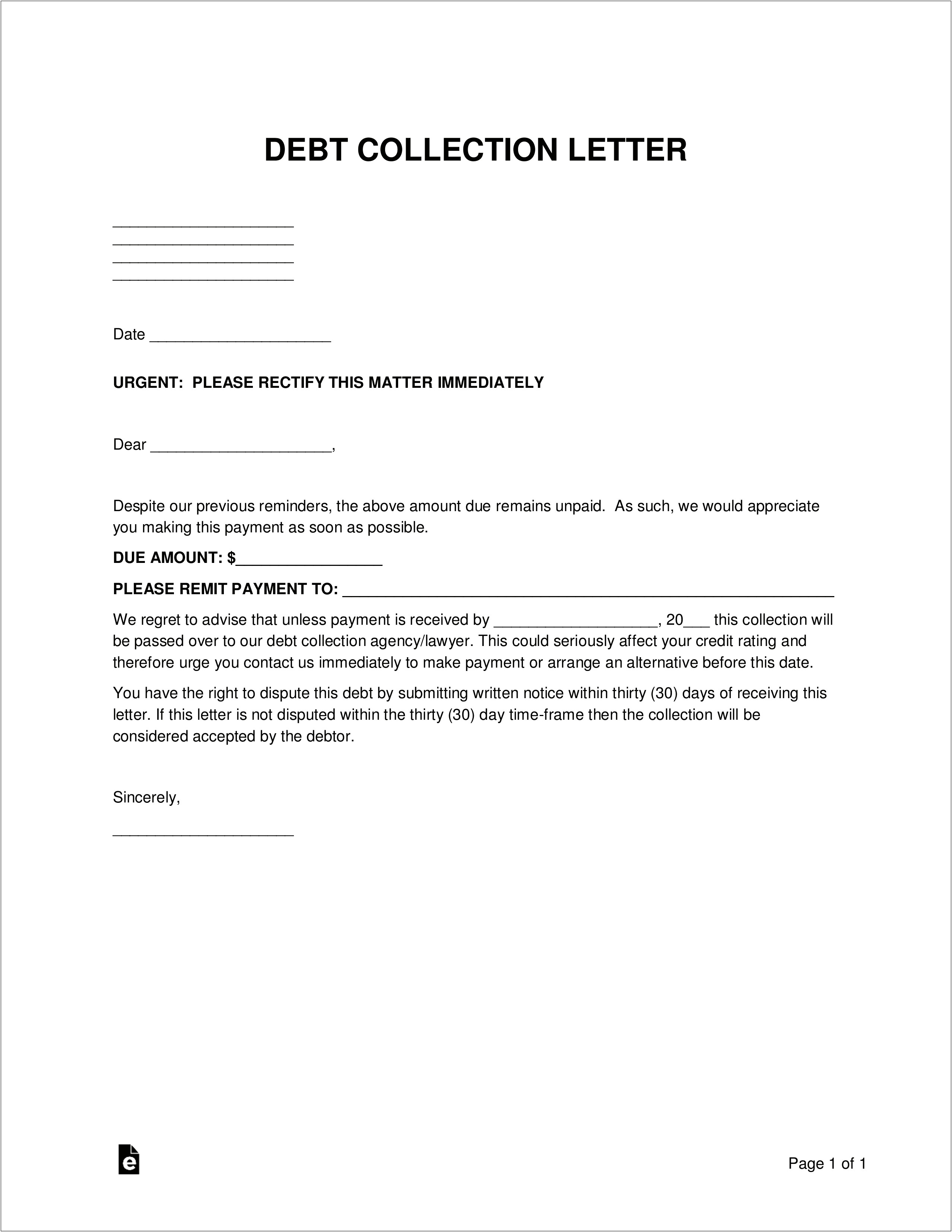 Payment Plan Letter Template To Debtor