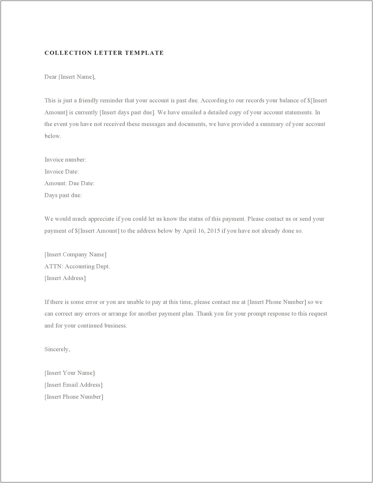 Payment Plan Letter To Debtor Template