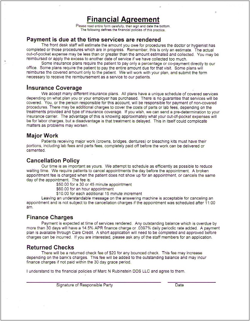 Payment Plan Template For Medical Office