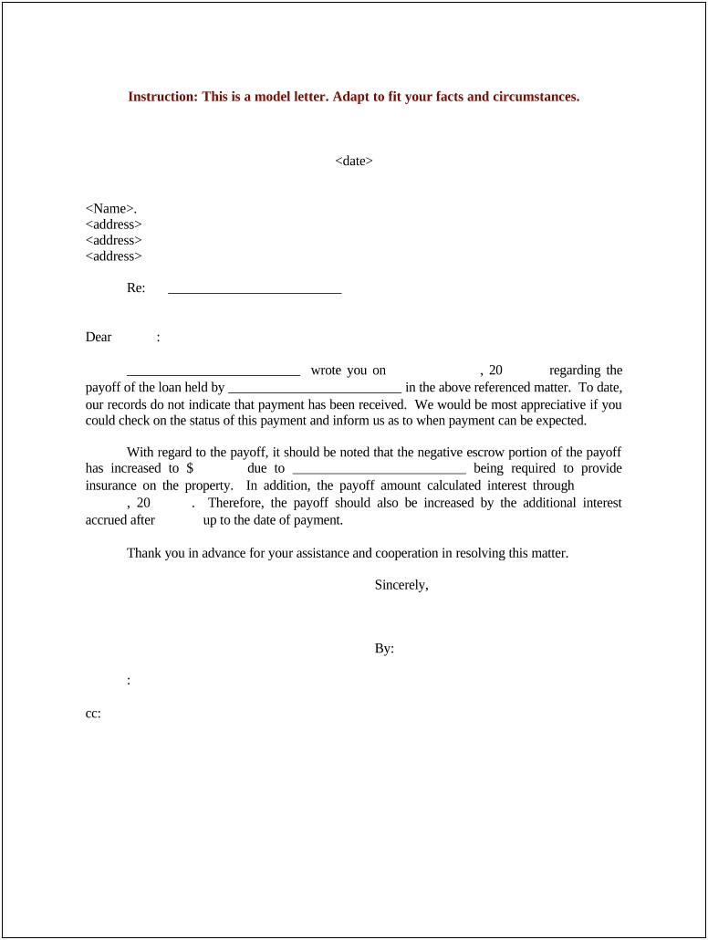 Payoff Statement Mortgage Payoff Letter Template