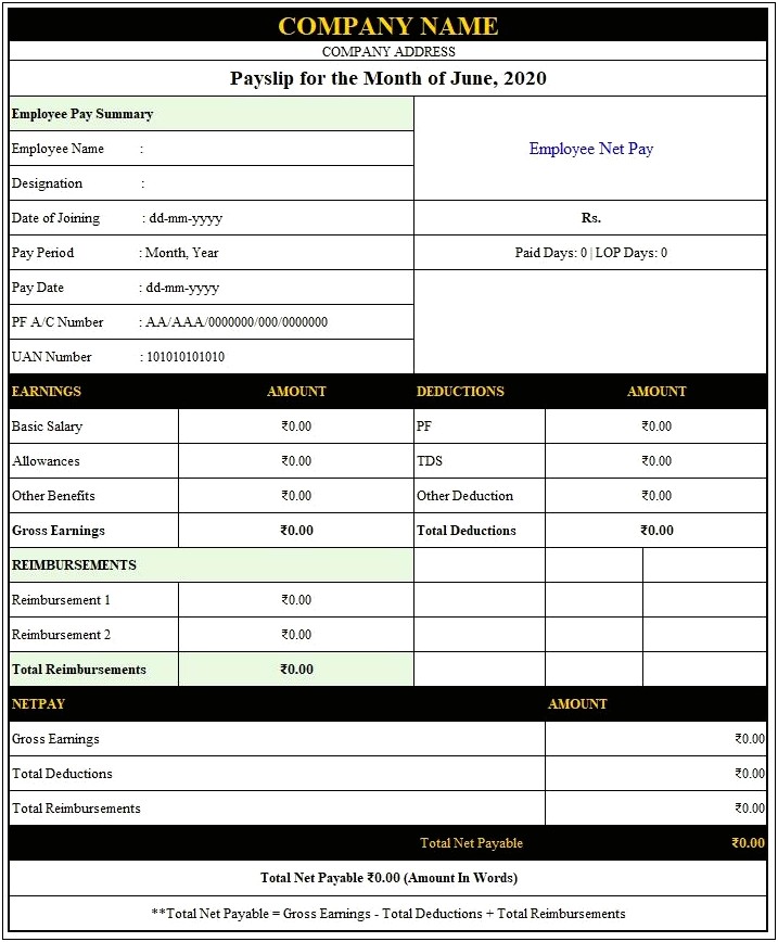 Payslip Template Uk Free Download Excel