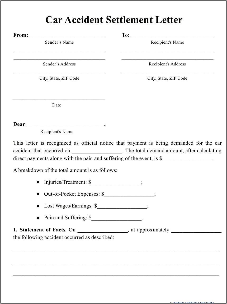 Pdf Auto Accident Settlement Sample Letter Template