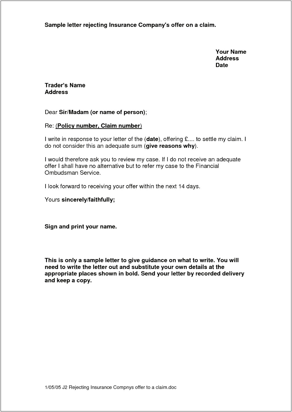 Pdf Template Auto Accident Settlement Sample Letter Template