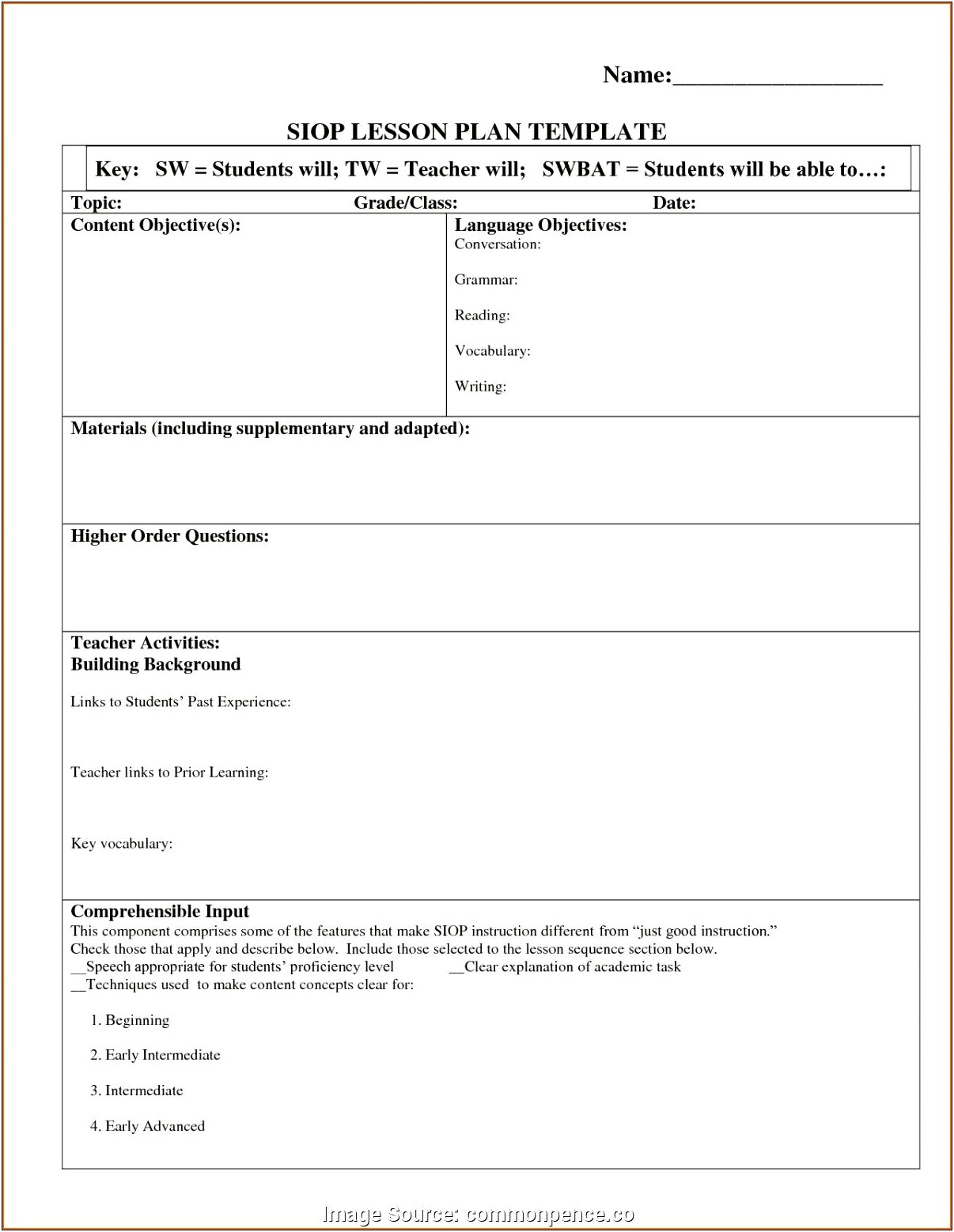 Pearson Siop Lesson Plan Template 4