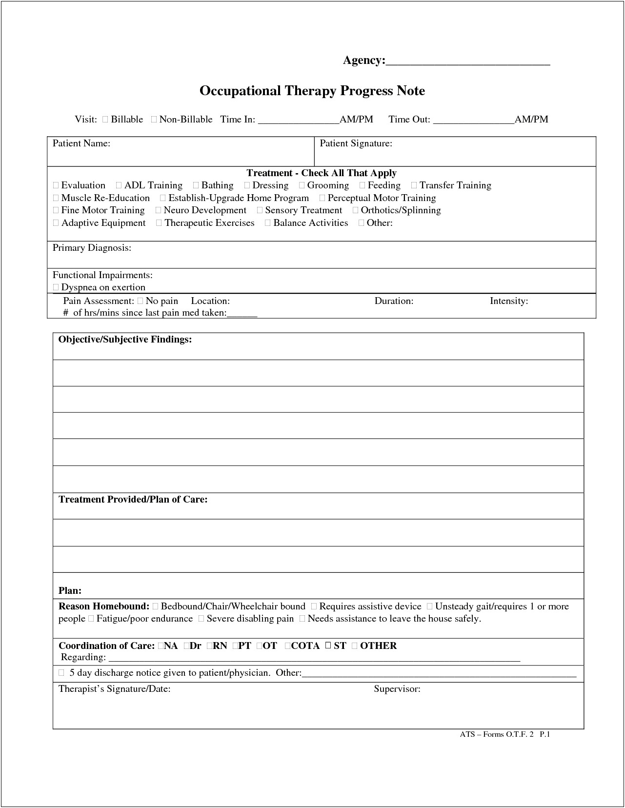 Pediatric Occupational Therapy Treatment Plan Template