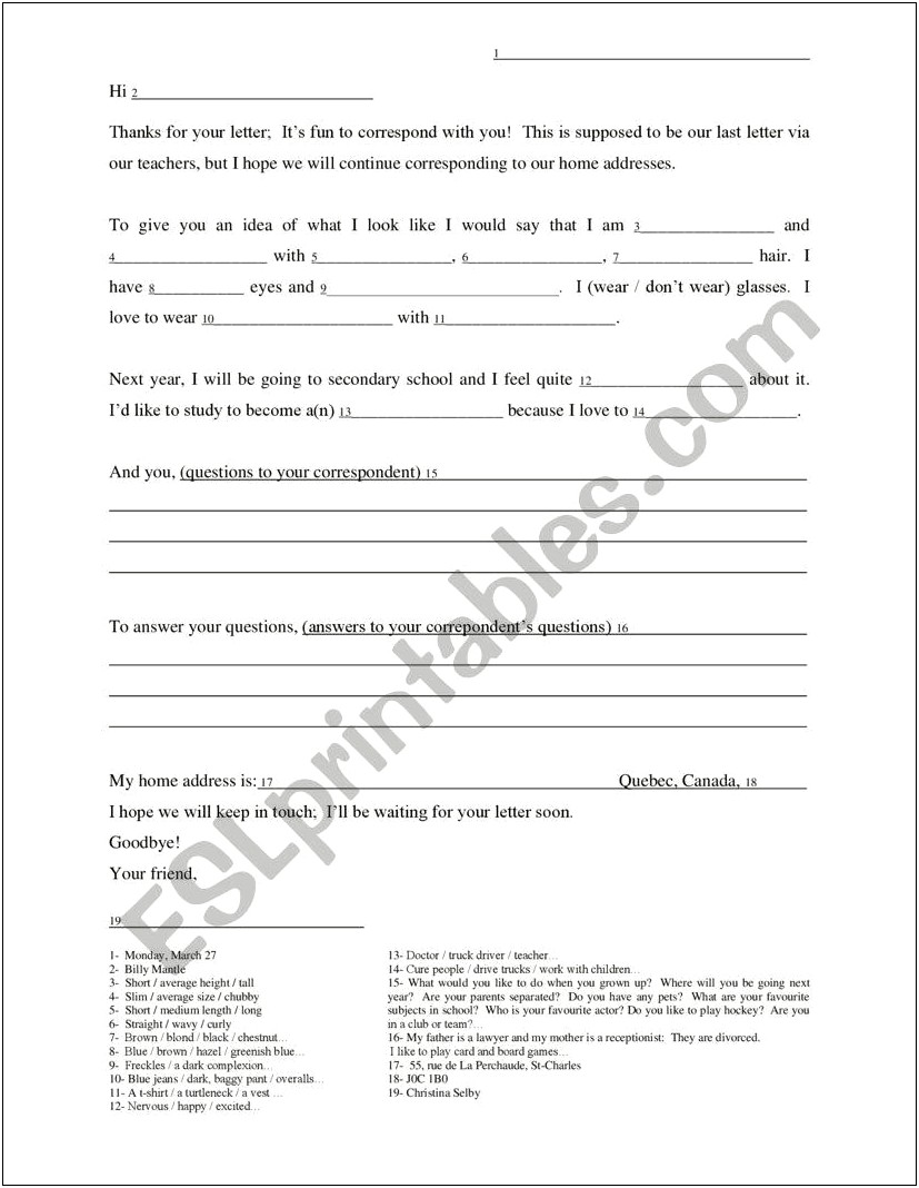 Pen Pal Letter Template For Adults