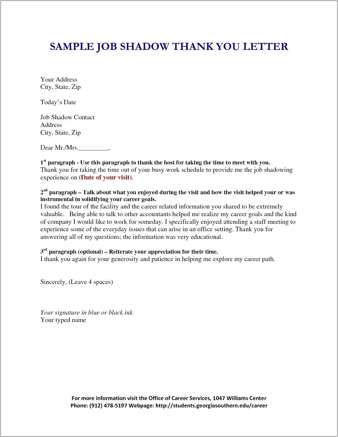 Penn State Career Services Thank You Letter Template