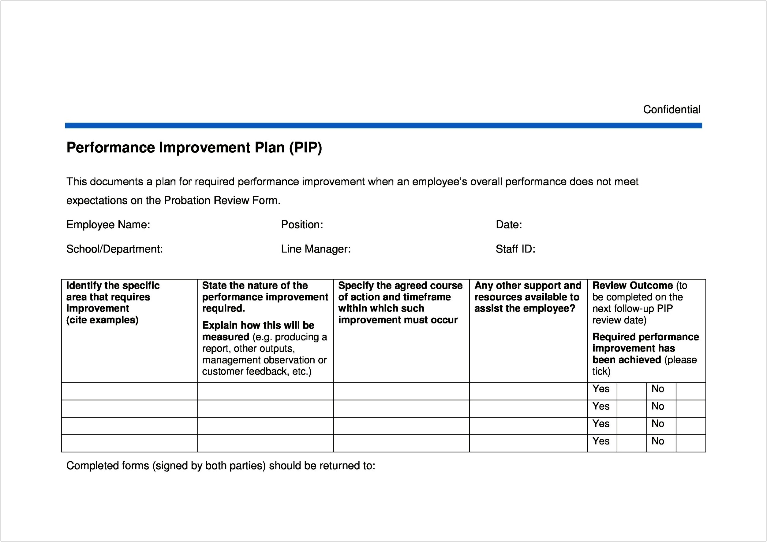 Performance Improvement Plan 30 Day Review Template