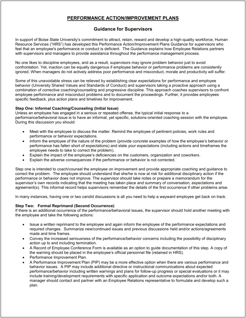 Performance Improvement Plan Response Template Response