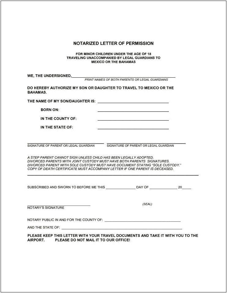 Permission Letter Template To Take Child Abroad