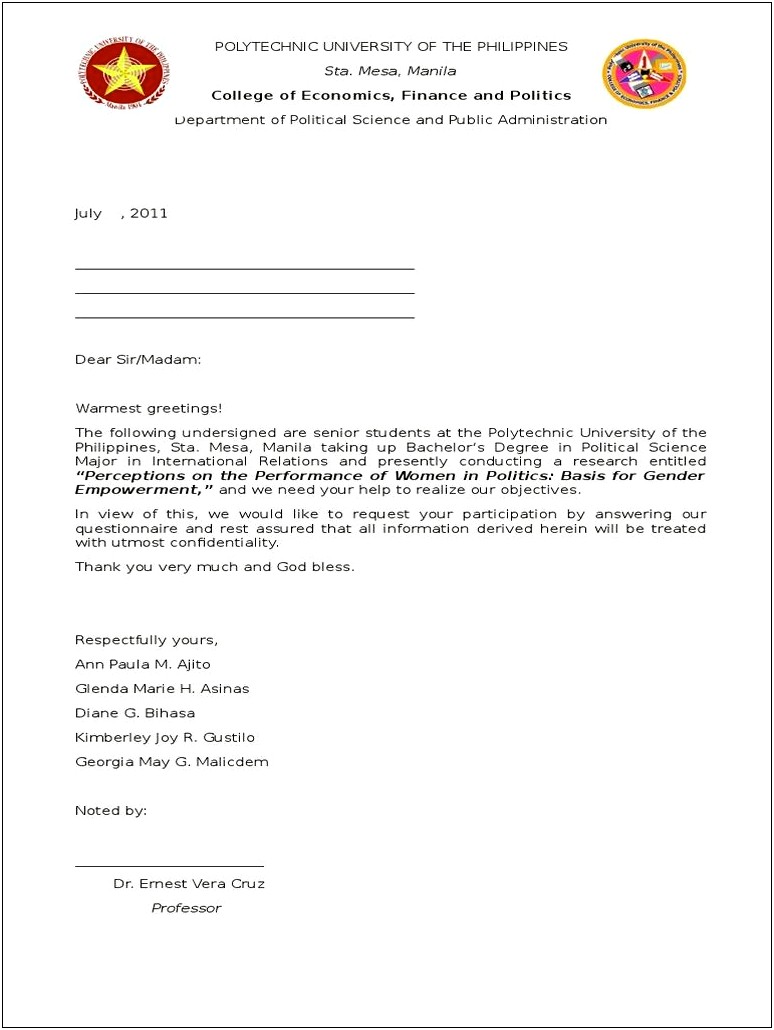 Permission To Conduct Research Letter Template