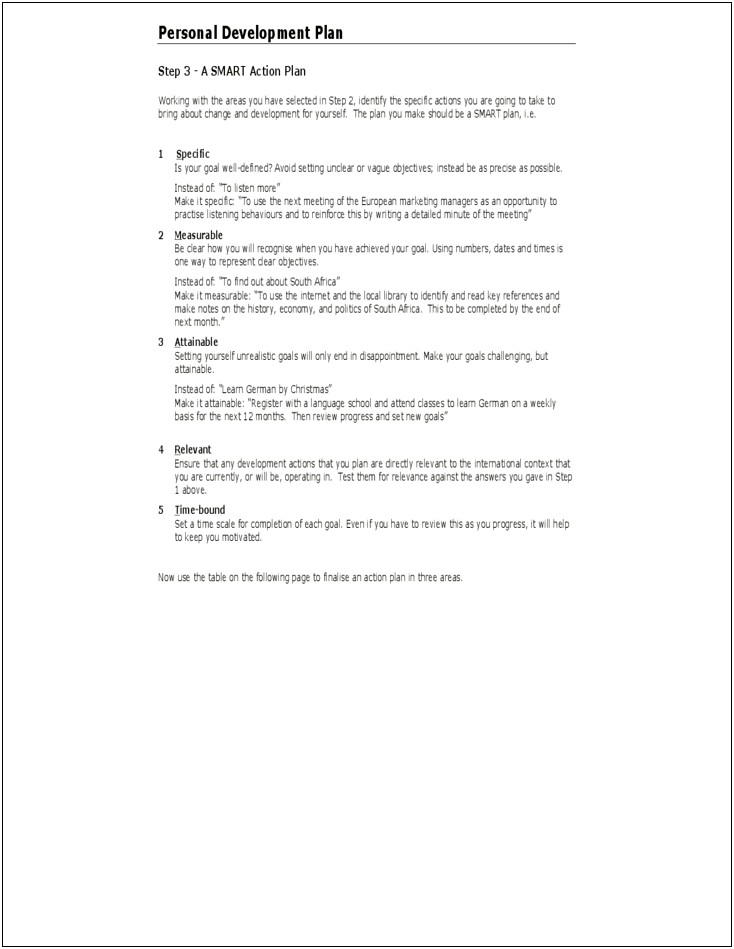 Personal 5 Year Action Plan Template