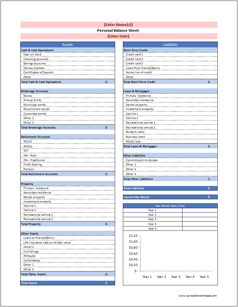 Personal Balance Sheet Template Microsoft Word