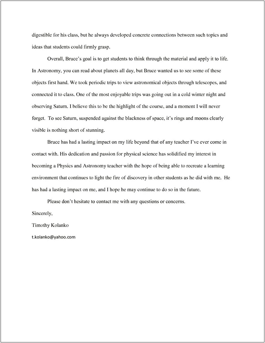 Personal College Letter Of Recommendation Template