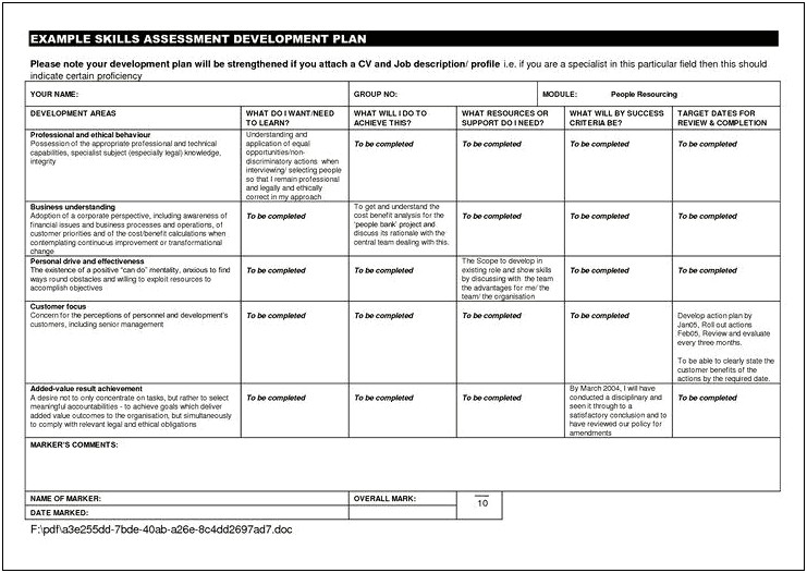 Personal Development Plan For Students Template