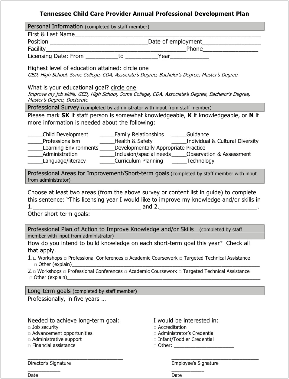 Personal Development Plan Template For Care Workers