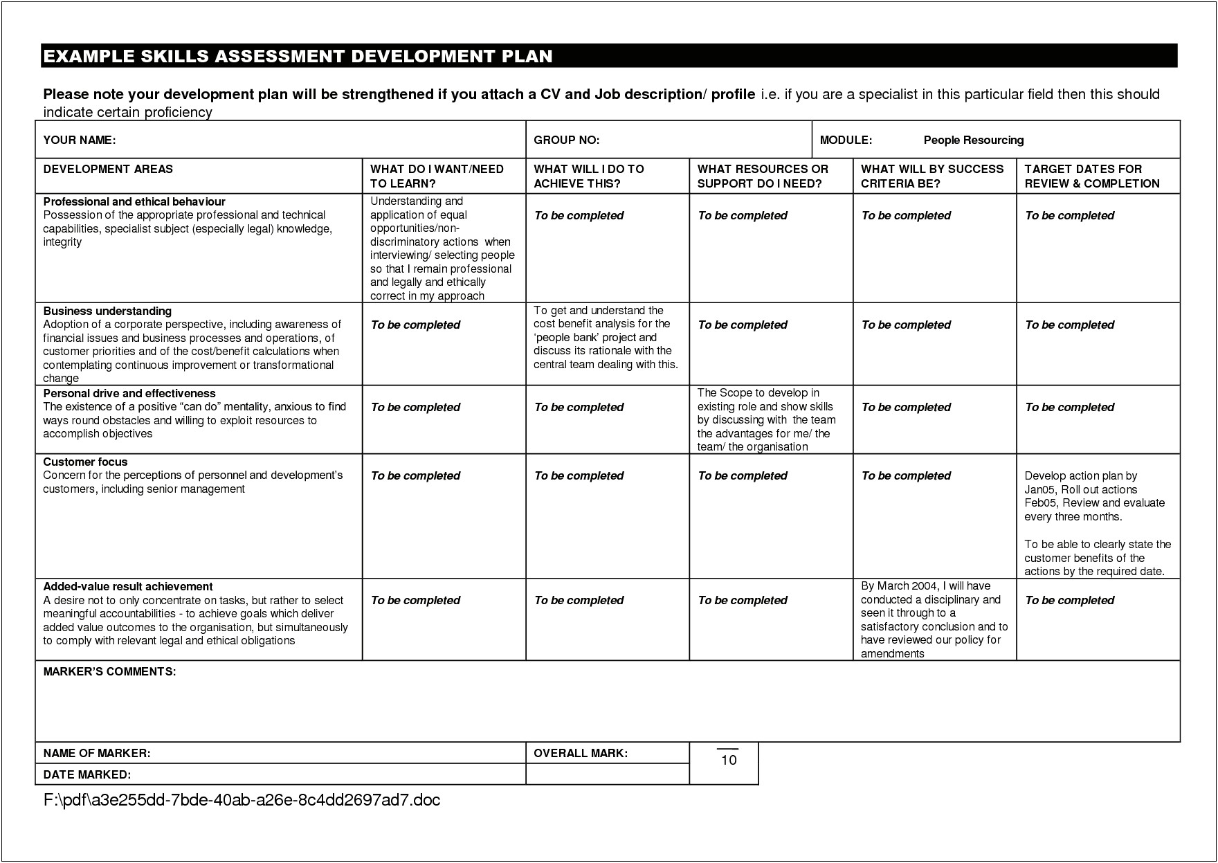 Personal Development Plan Template For Managers