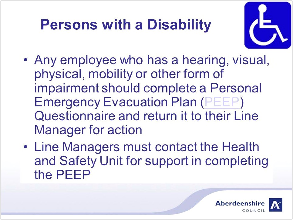 Personal Emergency Evacuation Plan Peep Template