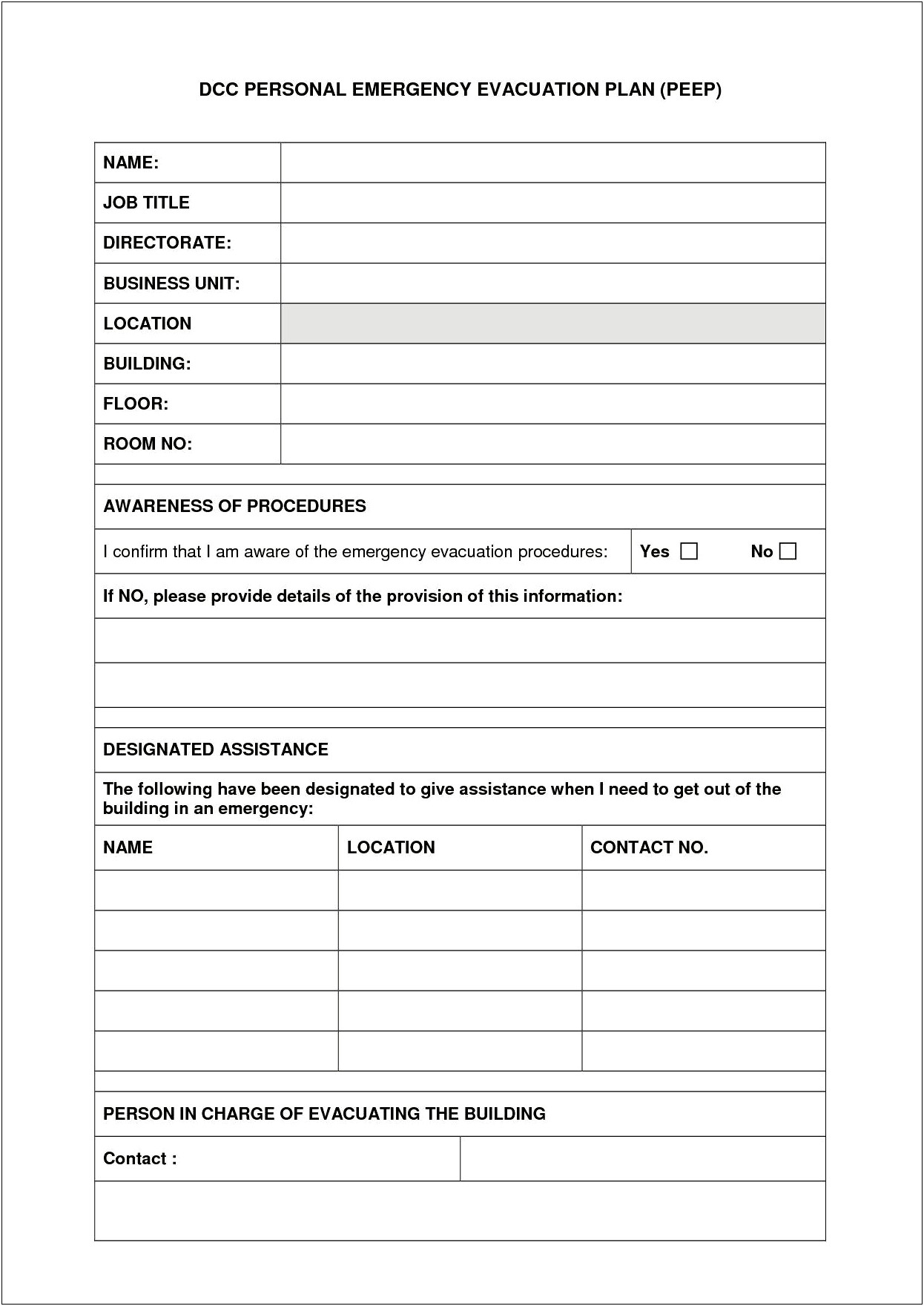 Personal Emergency Evacuation Plan Template Care Home